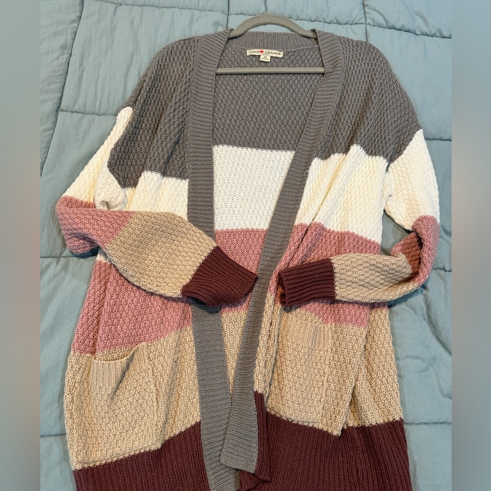 Tunic length color block Cardigan